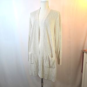 Pinque Open Long Cardigan Sweater Women's Plus Size 2X Beige Pockets Long Sleeve